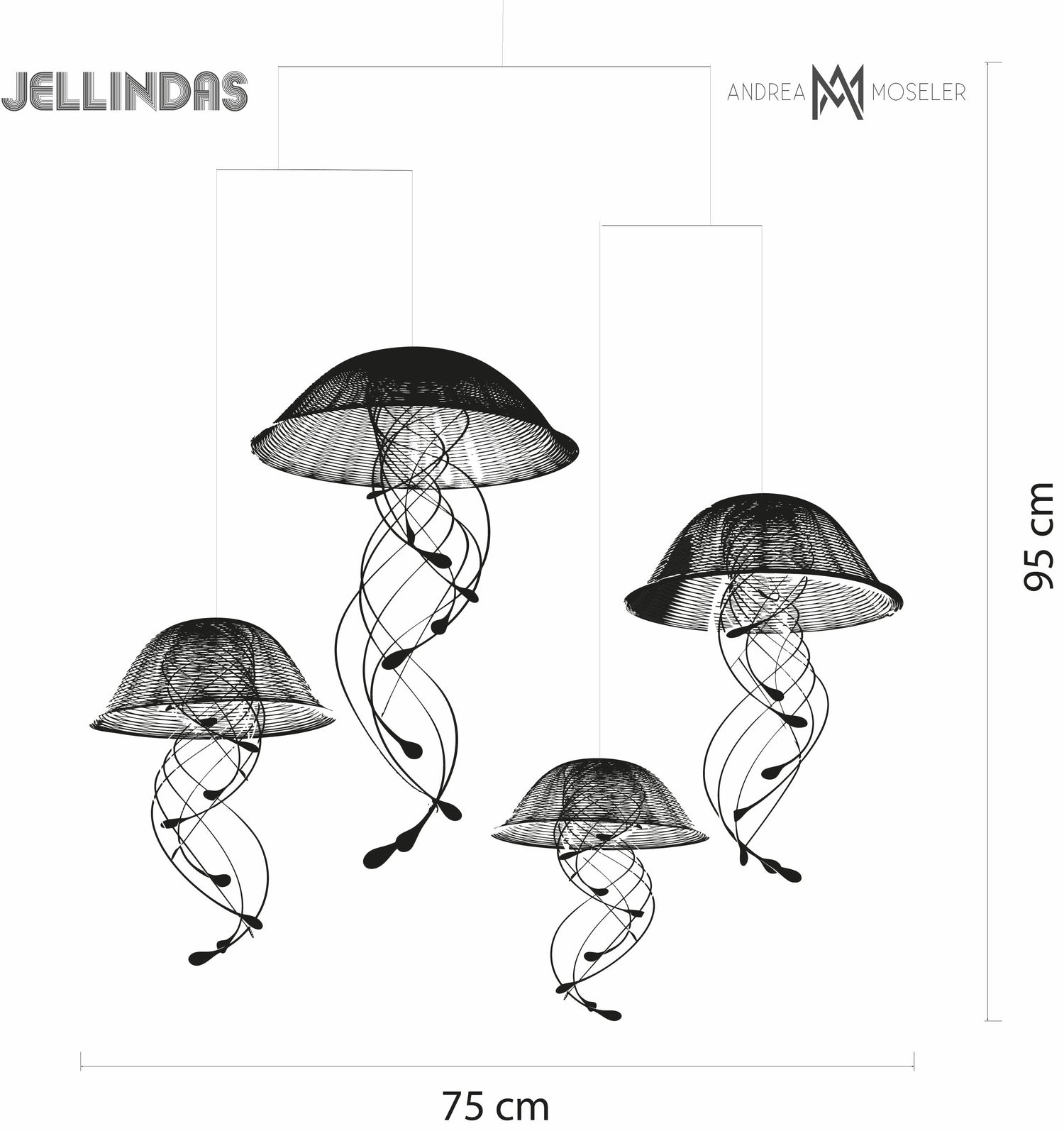 JELLINDAS, Mobile mit 4 filigranen Quallen Hängeskulpturen - Andrea Moseler