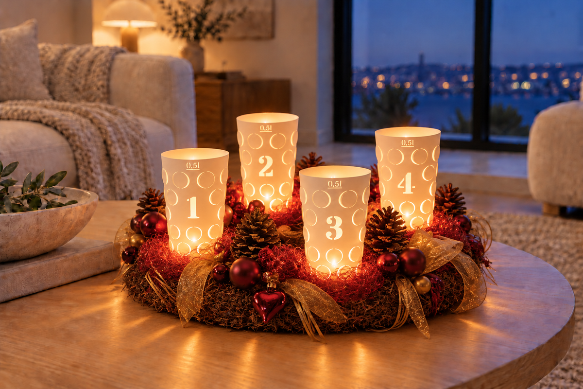Pfälzer Dubbelicht Advent  4er Set weiß 0,5L - Andrea Moseler