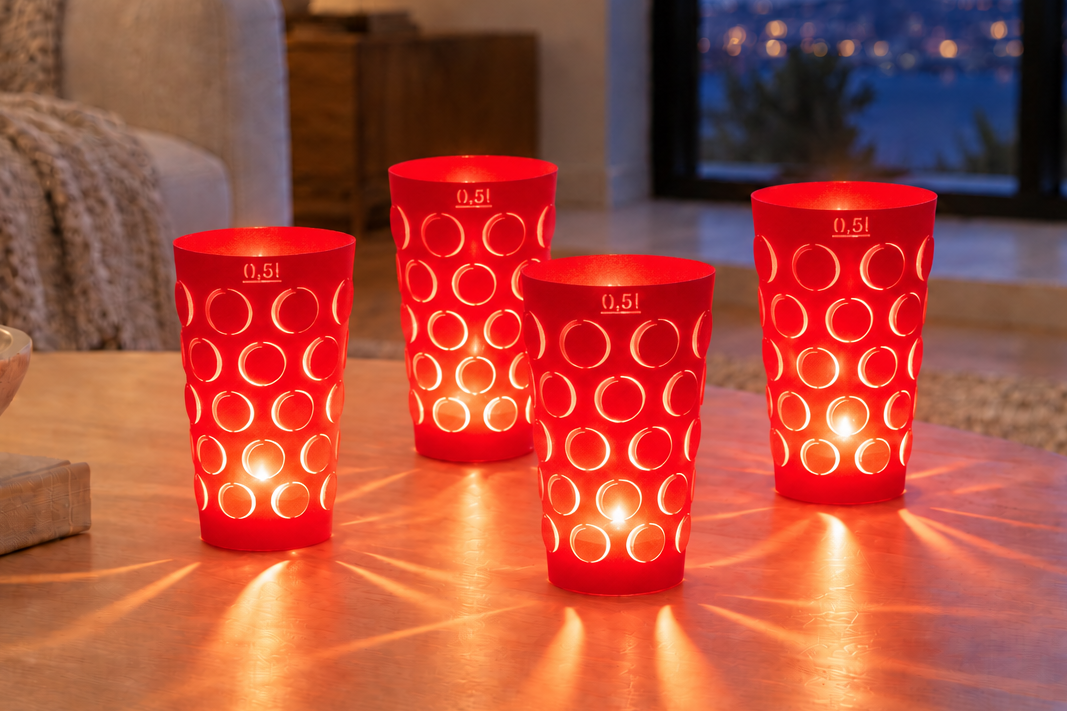 Pfälzer Dubbeglas Schorleglas Papierschirme, Dubbelichter 0,5L 4er Set rot, Weihnachten Deko Geschenk, Geschenkidee Pfalz - Andrea Moseler