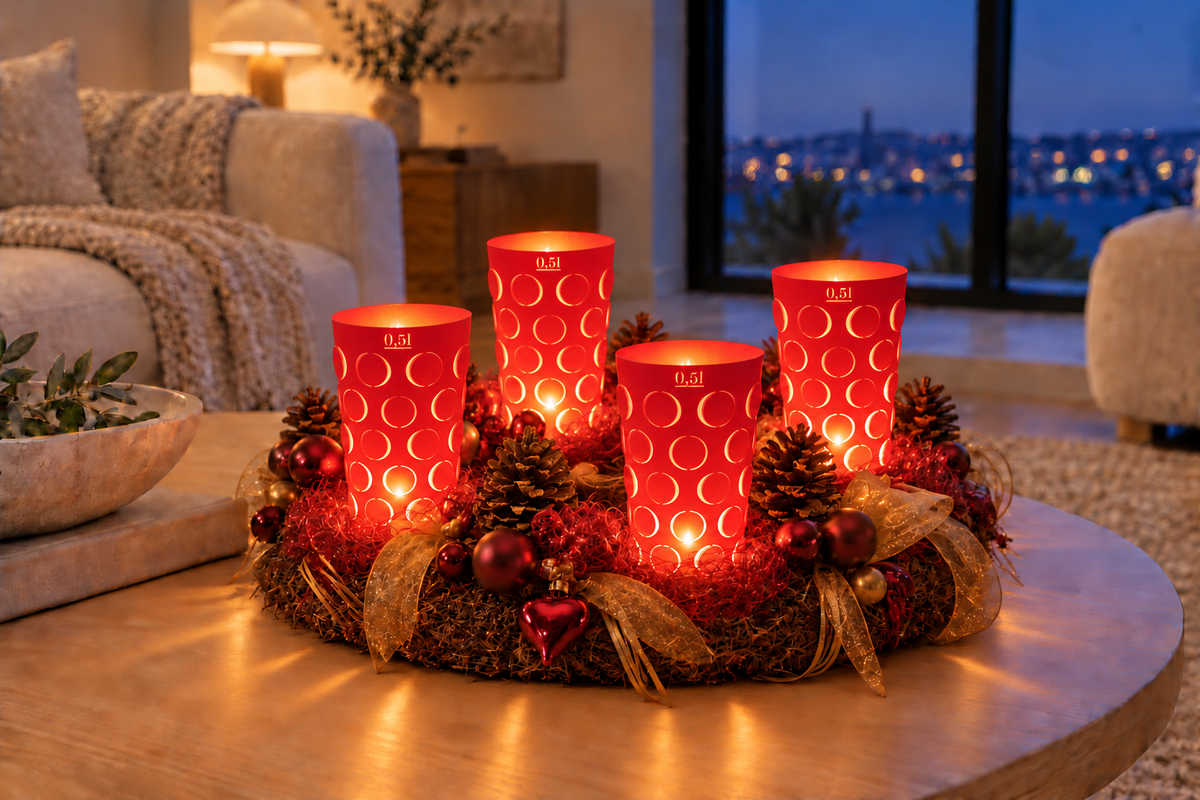Pfälzer Dubbeglas Schorleglas Papierschirme, Dubbelichter 0,5L 4er Set rot, Weihnachten Deko Geschenk, Geschenkidee Pfalz - Andrea Moseler