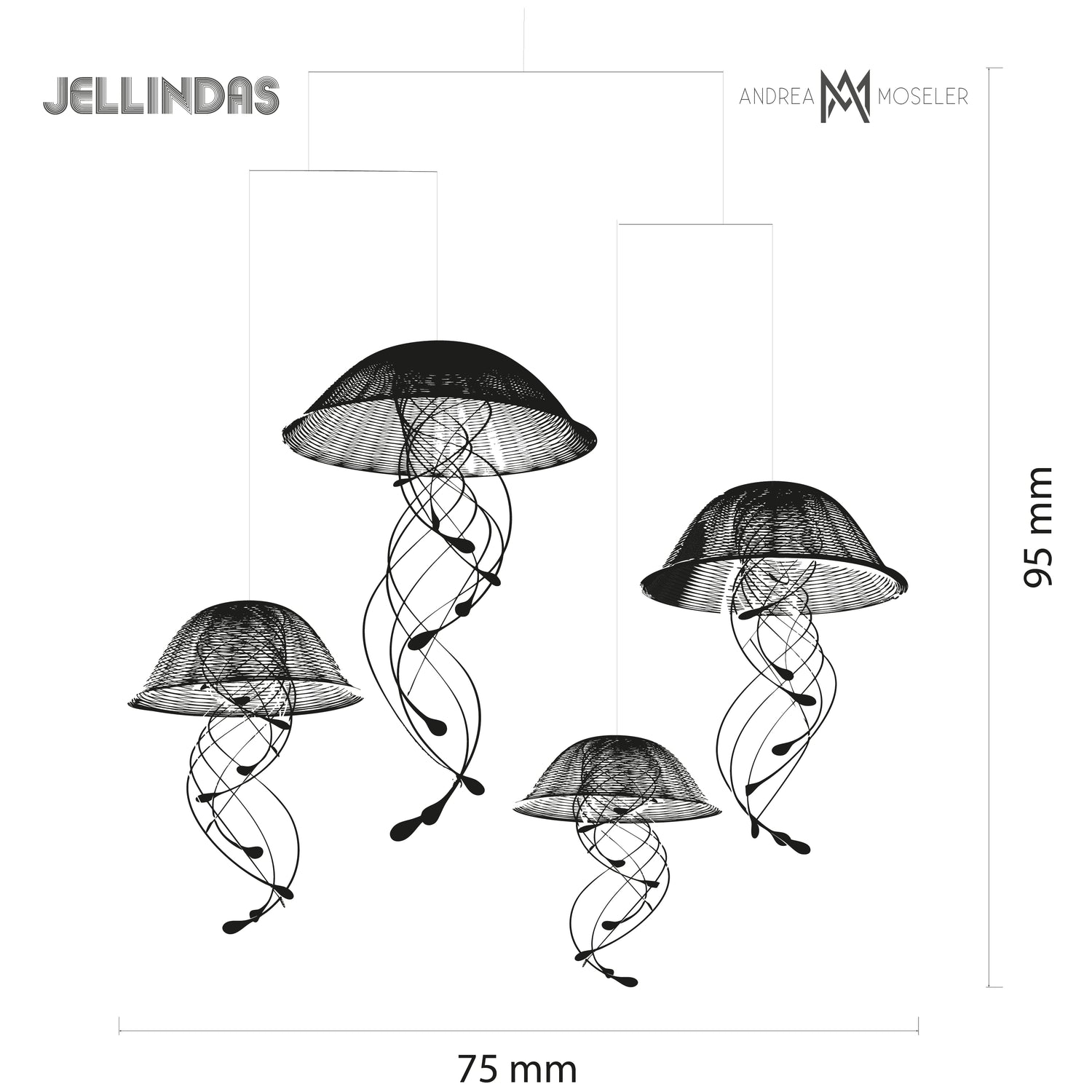 JELLINDAS, Mobile mit 4 filigranen Quallen Hängeskulpturen - Andrea Moseler