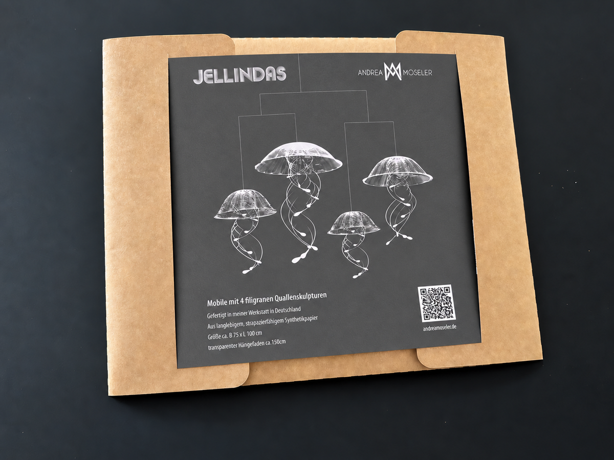 Quallen Mobile Jellindas mit 4 Quallen Skulpturen | Moderne maritime Wohndeko 3D Kunst für Badezimmer & Wohnbereich | Made in Germany