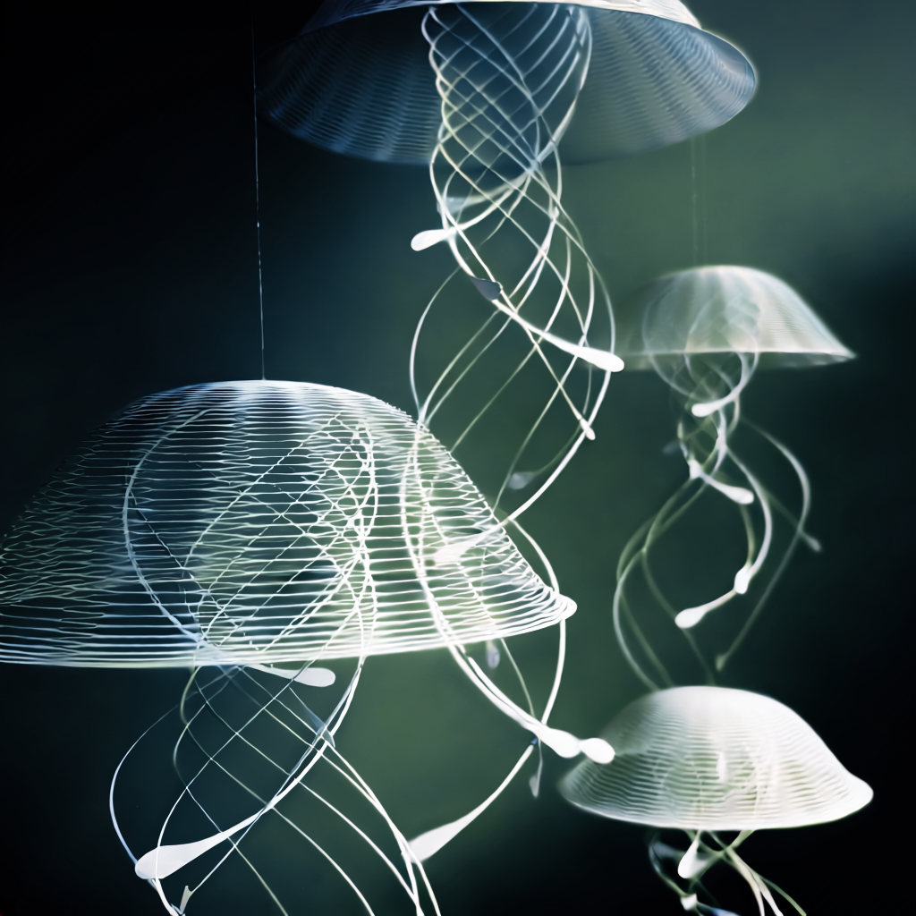 JELLINDAS, Mobile mit 4 filigranen Quallen Hängeskulpturen - Andrea Moseler