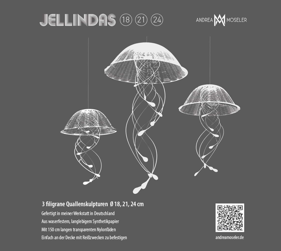 Quallen Skulpturen zum Hängen, JELLINDAS, Kinetische Kunst Modern, 3D Wanddeko, einzigartiges maritimes Geschenk - Andrea Moseler