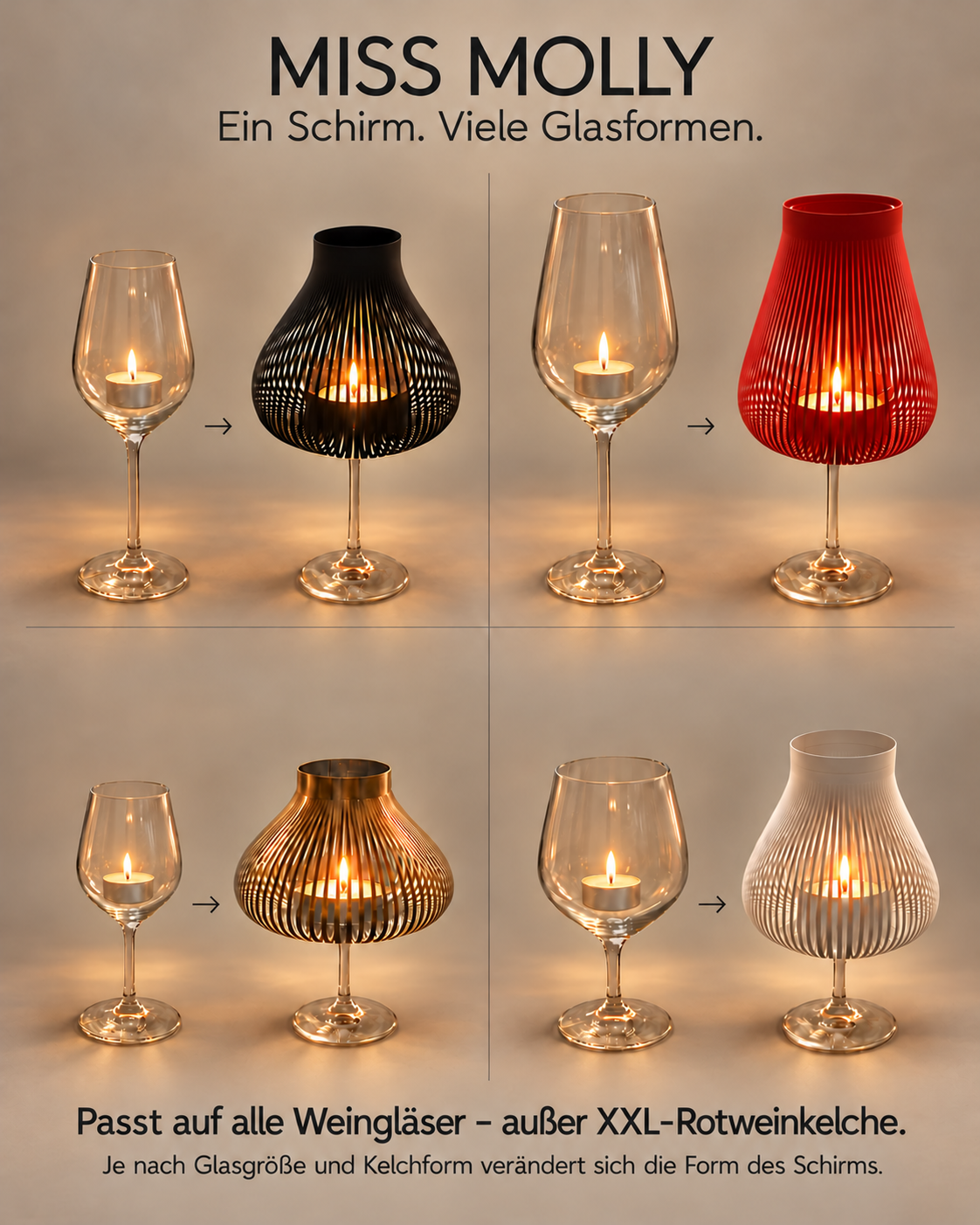 Weinglas-Lampenschirme Miss Molly rot, originelles Geschenk für Weinliebhaber, Gastgeschenk für Essenseinladung, stilvolle Weihnachtsdeko, Teelichtglas mal anders