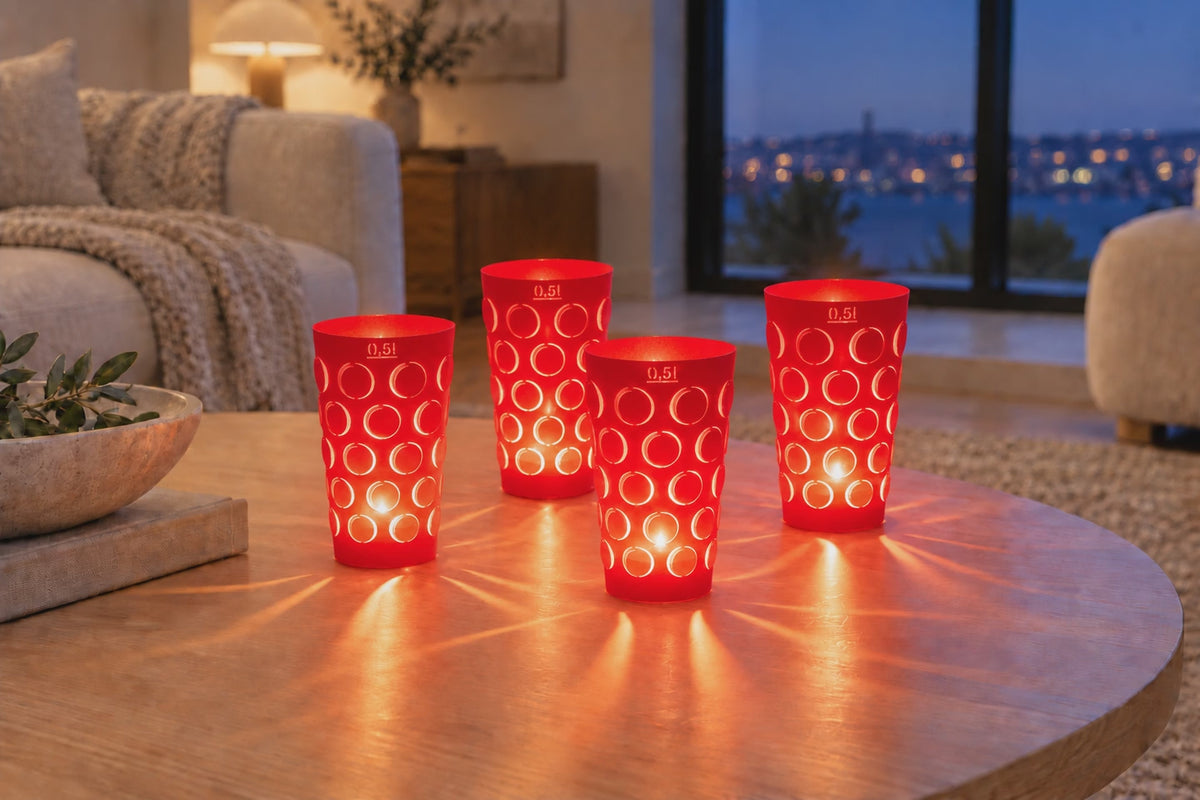 Pfälzer Dubbeglas Schorleglas Papierschirme, Dubbelichter 0,5L 4er Set rot, Weihnachten Deko Geschenk, Geschenkidee Pfalz